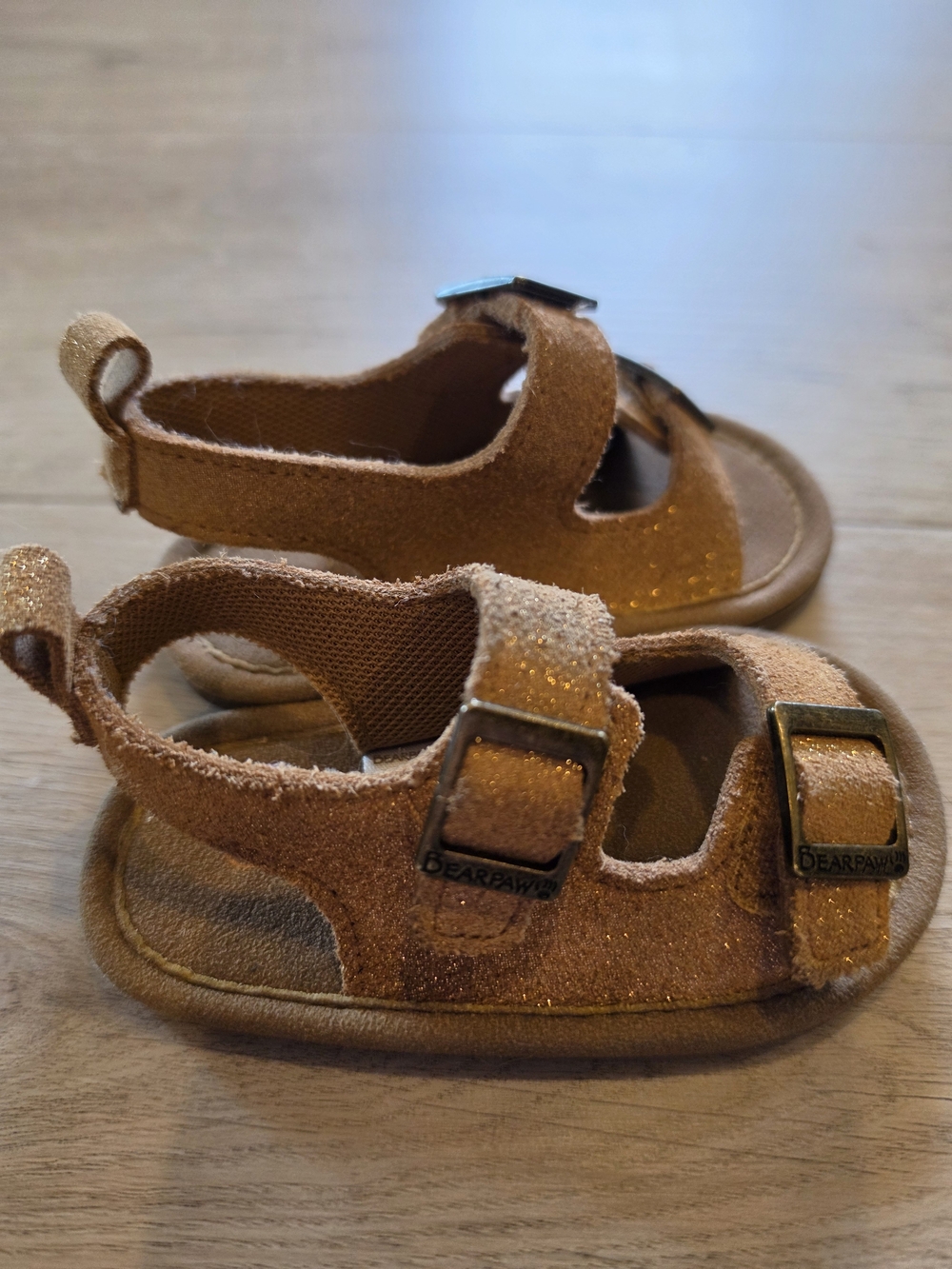 Bearpaw Toddler Girls Suede Shimmer Gladiator Sandals - Cognac Brown - Size 3